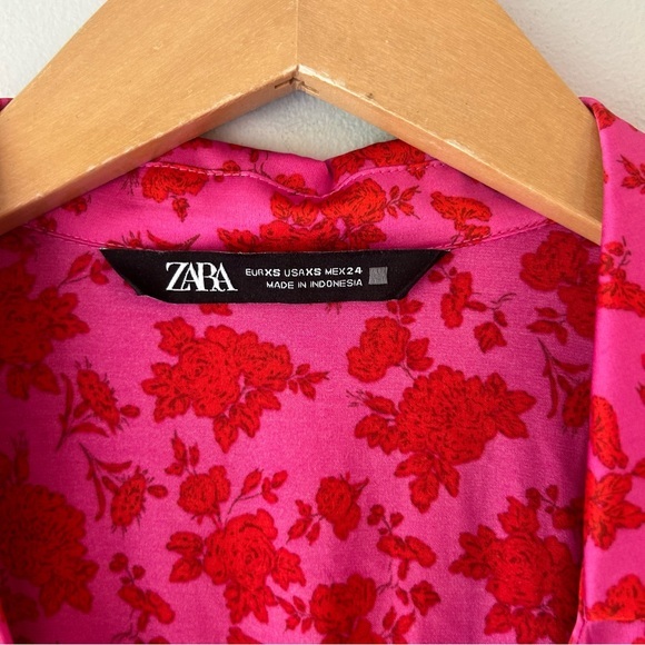 Zara Pink‎ Red Floral Satin Mini Dress - Picture 7 of 7